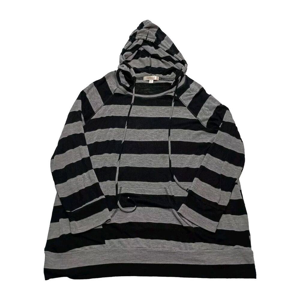 La vie 89‎ Relax Sweater Hoodie 1X Plus Size Black Gray Soft Lightweight Pocket